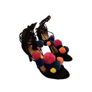 Express Womens Pom Pom Dangly Strappy Wrap Around Heels size 7